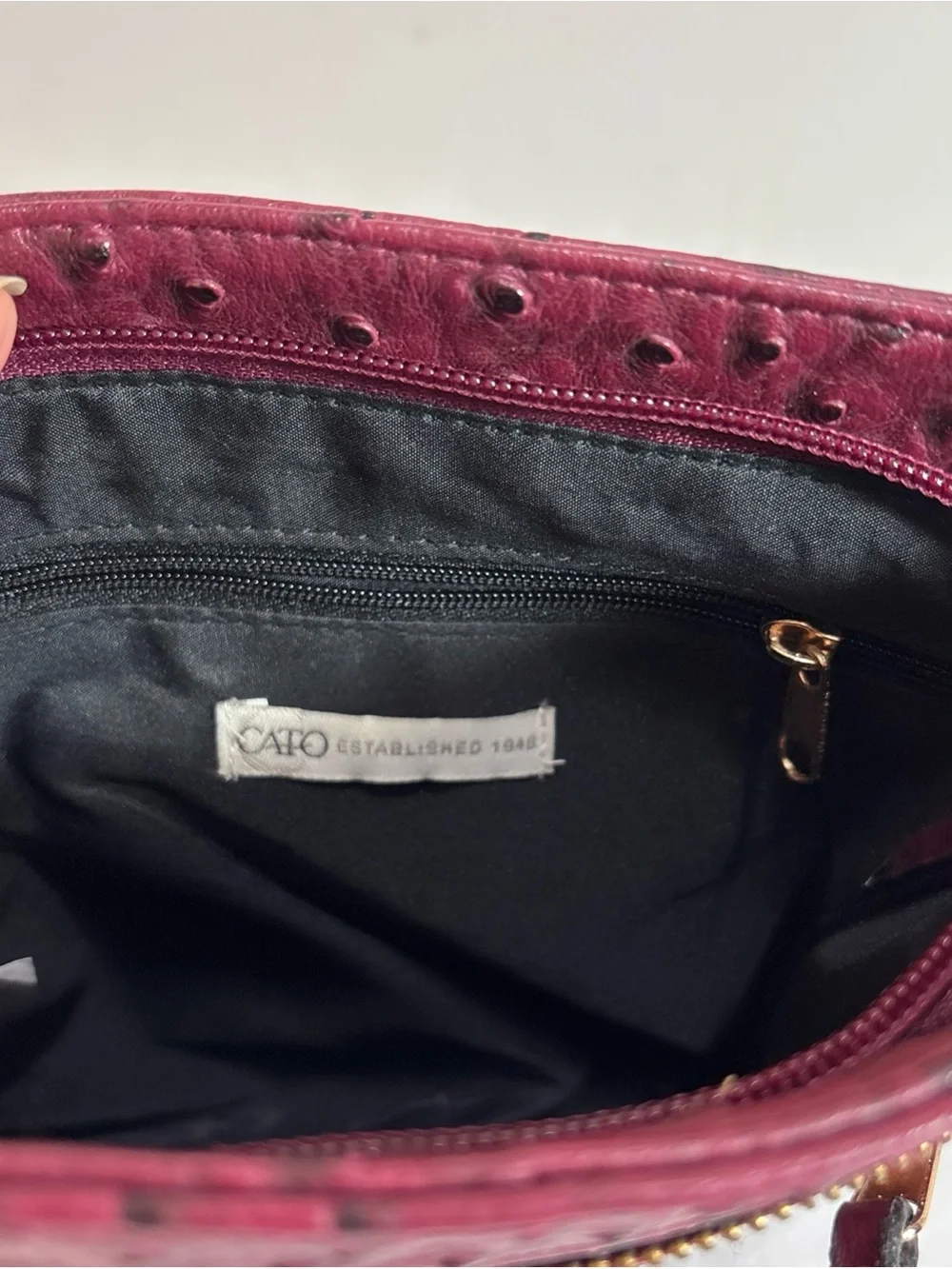 Cato Women's Crossbody Bag in Burgundy Faux Ostrich Leather - Classic Everyday